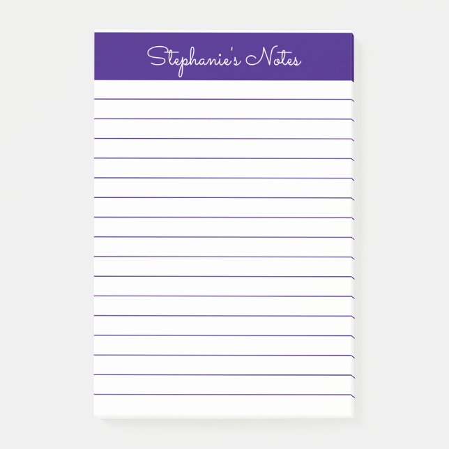 Simple Elegant Purple Lined Personalized Post-it Notes (Front)