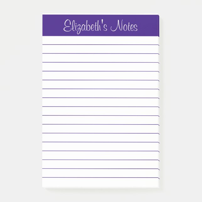 Simple Elegant Purple Lined Personalized Post-it Notes (Front)