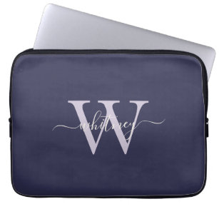 Simple Elegant Purple Monogram Name & Initial Laptop Sleeve