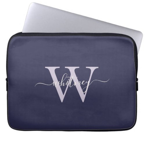 Simple Elegant Purple Monogram Name  Initial Laptop Sleeve