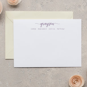 Simple Elegant Purple Script Family Stationery Note Card