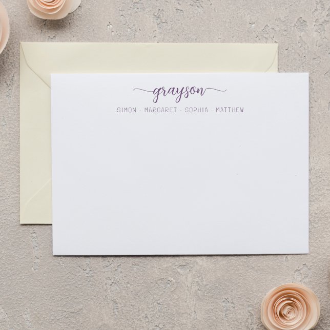 Simple Elegant Purple Script Family Stationery Note Card (Creator Uploaded)