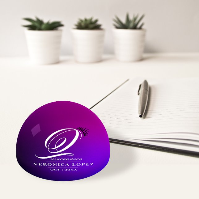 Simple Elegant Purple White 15th Quinceañera Typo Paperweight (Creator Uploaded)