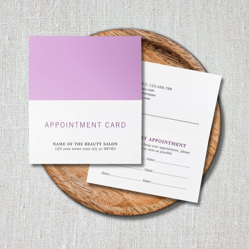 Simple Elegant Purple White Beauty Salon Appointment Card