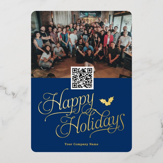 Simple elegant QR code business holiday cards  (Front)