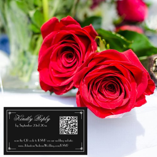 Simple Elegant QR Code Chic B  W Wedding RSVP Enclosure Card