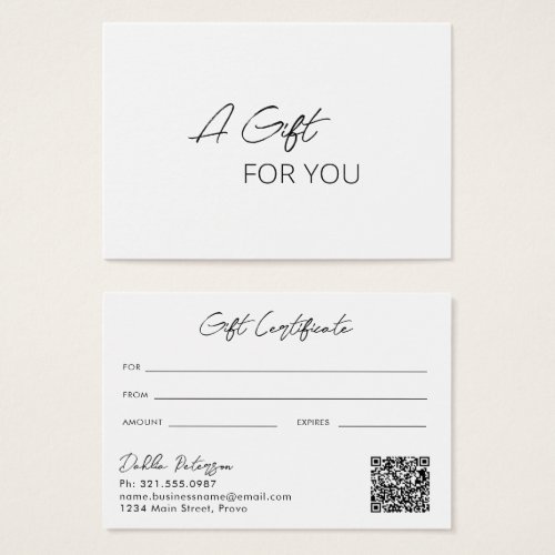 Simple Elegant QR Code Modern Gift Certificate