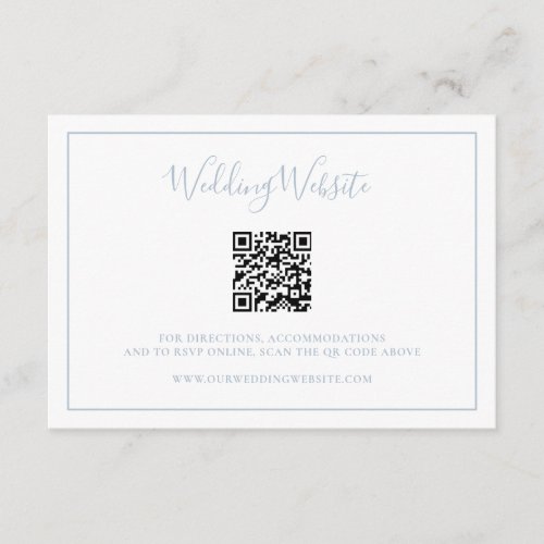 Simple Elegant QR Code Website Dusty Blue Wedding Enclosure Card