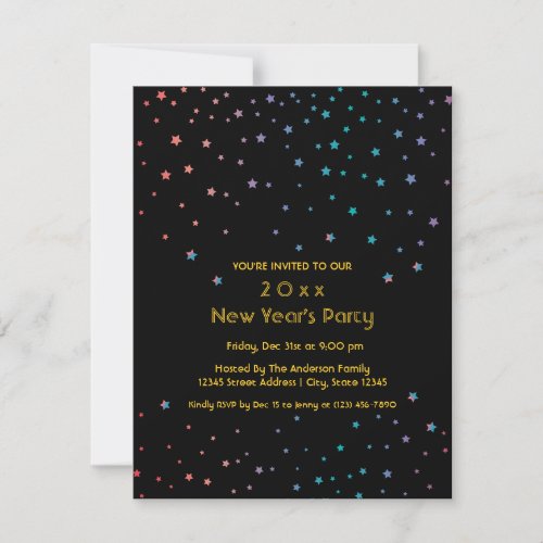 Simple Elegant Rainbow Stars New Years Eve Party Invitation