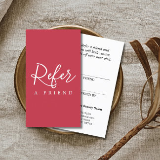 Simple Elegant Red and White Salon Referral Card