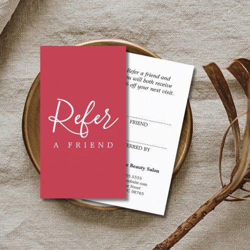 Simple Elegant Red and White Salon Referral Card