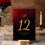 Simple Elegant Red Black Gold Calligraphy Wedding Table Number<br><div class="desc">Illuminate your wedding venue with a taste of dark romance and vintage charm with our Elegant Custom Wedding Table Numbers. Crafted with intricate gold script on a striking black backdrop, each table number is accentuated by an underlay of vibrant dark red hue. Perfect for a fall wedding, the striking contrast...</div>