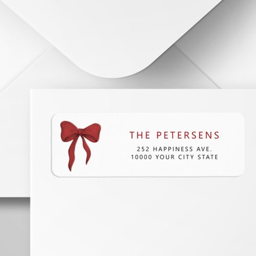 Simple elegant red bow holiday return address label