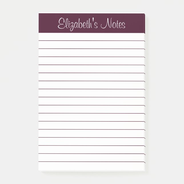Simple Elegant Red Brown Lined Personalized Post-it Notes (Front)