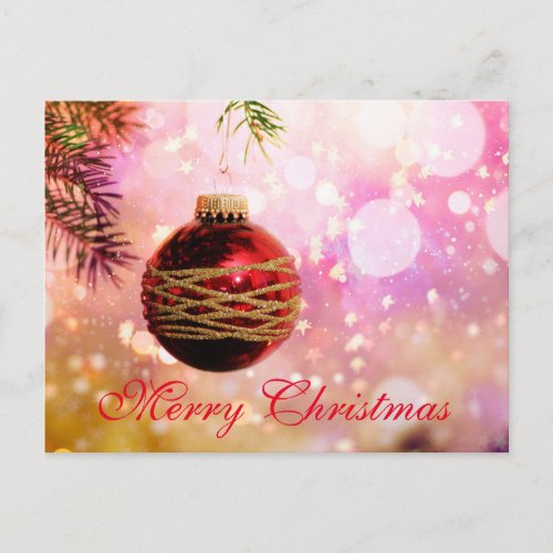 Simple Elegant Red Decor Snow Merry Christmas Holiday Postcard