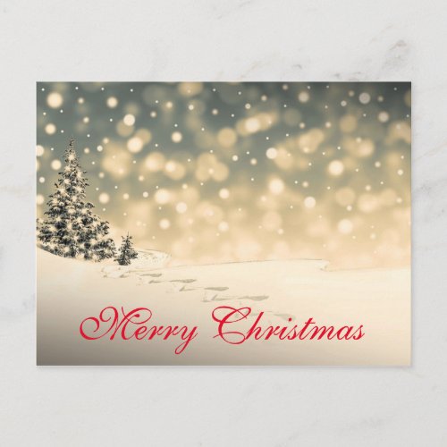 Simple Elegant Red Decor Snow Merry Christmas Holiday Postcard