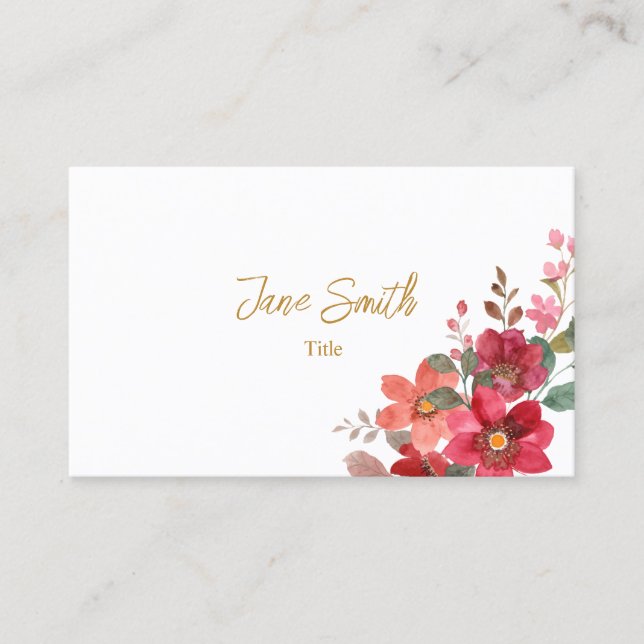 Simple Elegant Red Flower Business Card (Front)