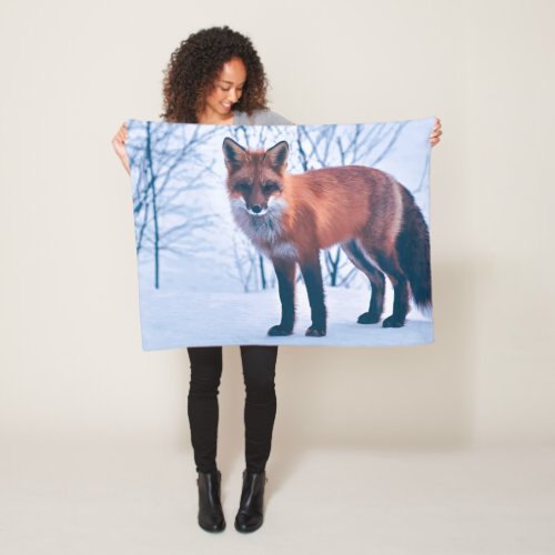 Simple Elegant Red Fox Artwork  Fleece Blanket