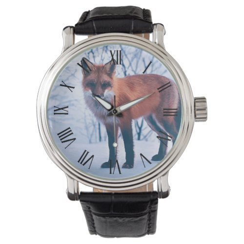 Simple Elegant Red Fox Artwork  Mens Watch