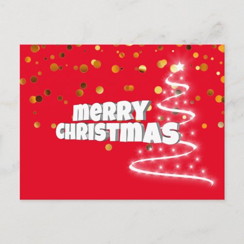 Simple Elegant Red Gold Merry Christmas Holiday Postcard