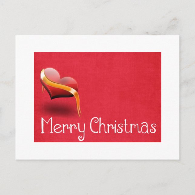 Simple Elegant Red Heart Decor Merry Christmas Holiday Postcard (Front)