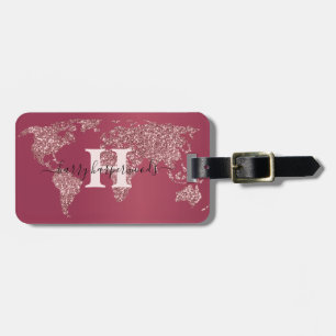 Simple Elegant Red Maroon Metal monogrammed Name Luggage Tag