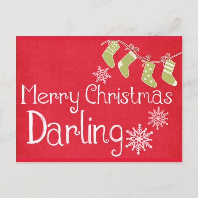 Simple Elegant Red Merry Christmas Socks Decor Holiday Postcard (Front)