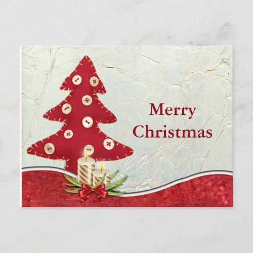Simple Elegant Red Merry Christmas Tree Decor Holiday Postcard