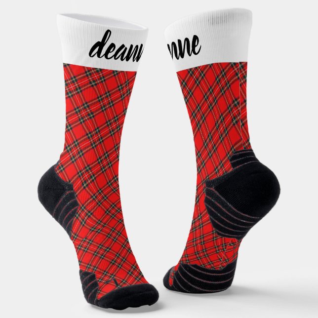 Simple Elegant Red Plaid Christmas Family Socks (Angled)