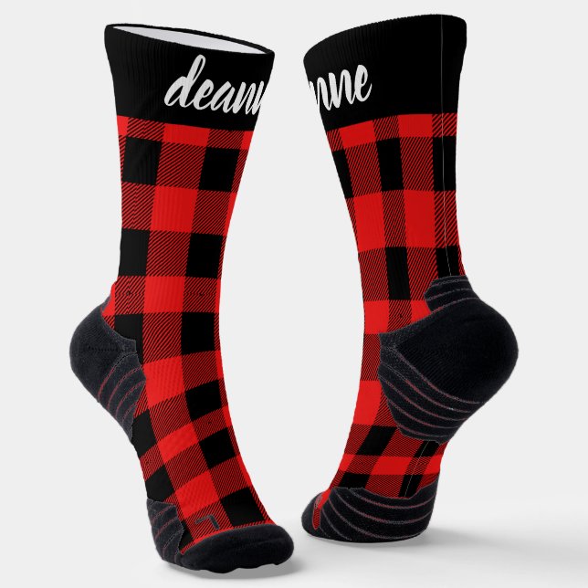 Simple Elegant Red Plaid Christmas Family Socks (Angled)