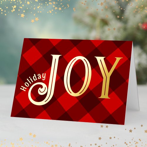 Simple Elegant Red Plaid Folded Foil Holiday Card