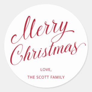 Simple Elegant Red Script Modern Christmas Classic Round Sticker