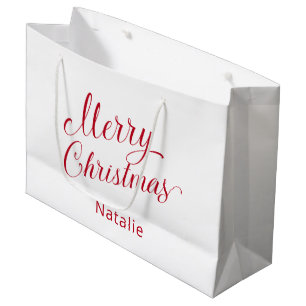 Simple Elegant Red Script Modern Christmas Large Gift Bag