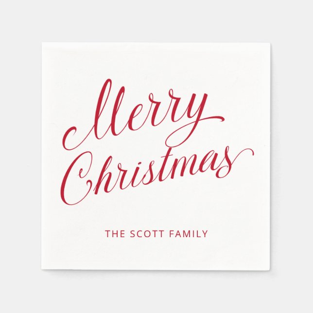 Simple Elegant Red Script Modern Christmas Napkins (Front)