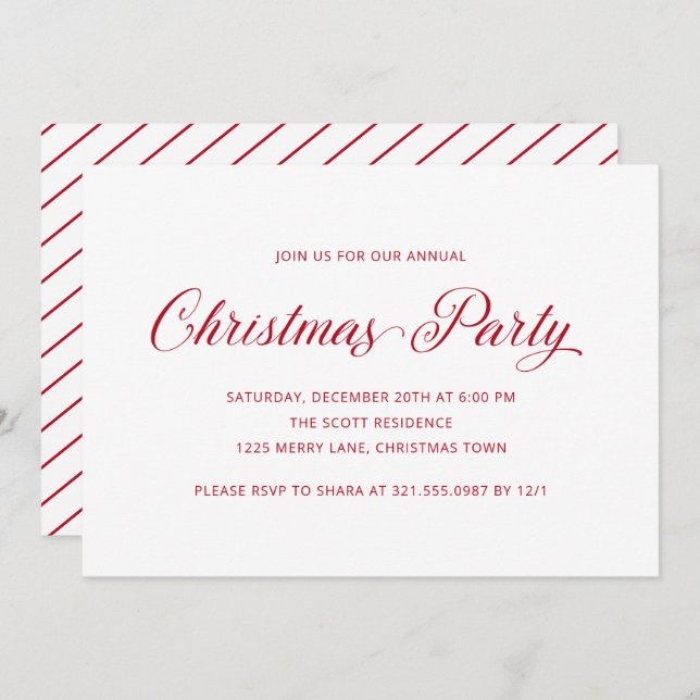 Simple Elegant Red Script Modern Christmas Party Invitation (Front/Back)