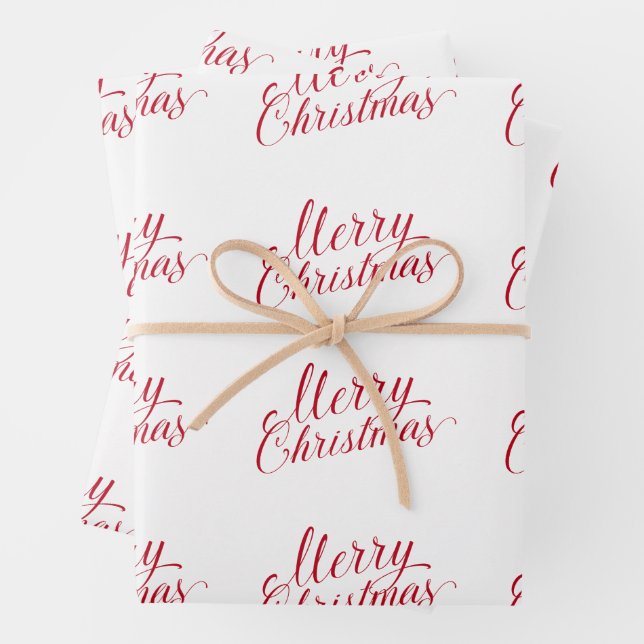 Simple Elegant Red Script Modern Christmas Wrapping Paper Sheets (In situ)