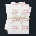 Simple Elegant Red Script Modern Christmas Wrapping Paper Sheets<br><div class="desc">Cute holiday wrapping paper sheets featuring modern typography and a simple design with "Merry Christmas" in an elegant red script along with the recipient's name.  These custom wrapping paper sheets are sure to add a festive touch to your Christmas gift giving.</div>