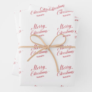 Simple Elegant Red Script Modern Christmas Wrapping Paper Sheets