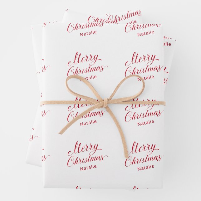 Simple Elegant Red Script Modern Christmas Wrapping Paper Sheets (In situ)