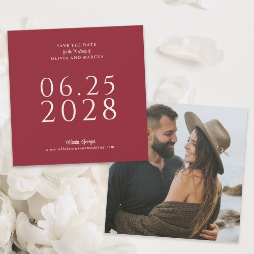 Simple Elegant Red Square Save the Date with Photo