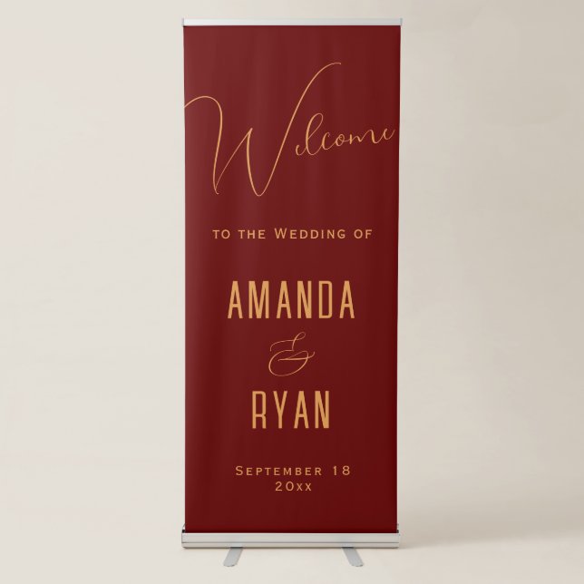Simple Elegant Red Welcome Script Wedding Retractable Banner (Front)