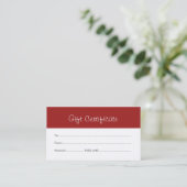 Simple Elegant Red White Beauty Gift Certificate (Standing Front)