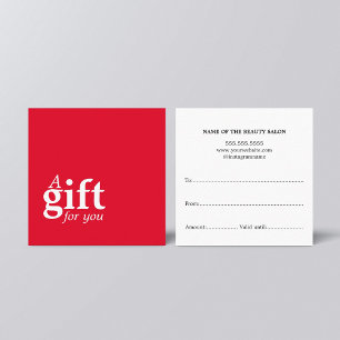 Simple Elegant Red White Beauty Salon Gift Square Business Card