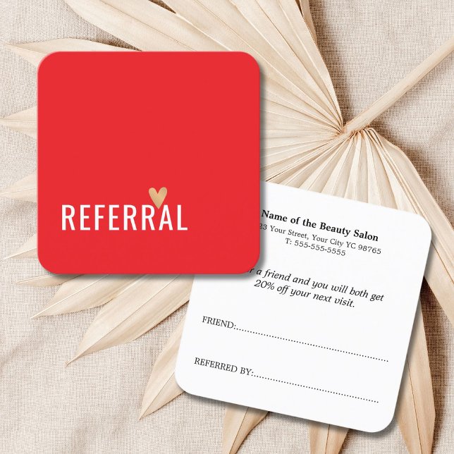 Simple Elegant Red White Faux Gold Heart Referral Card (Creator Uploaded)