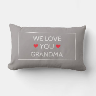 Simple Elegant Red White Gray We Love You Grandma Lumbar Pillow