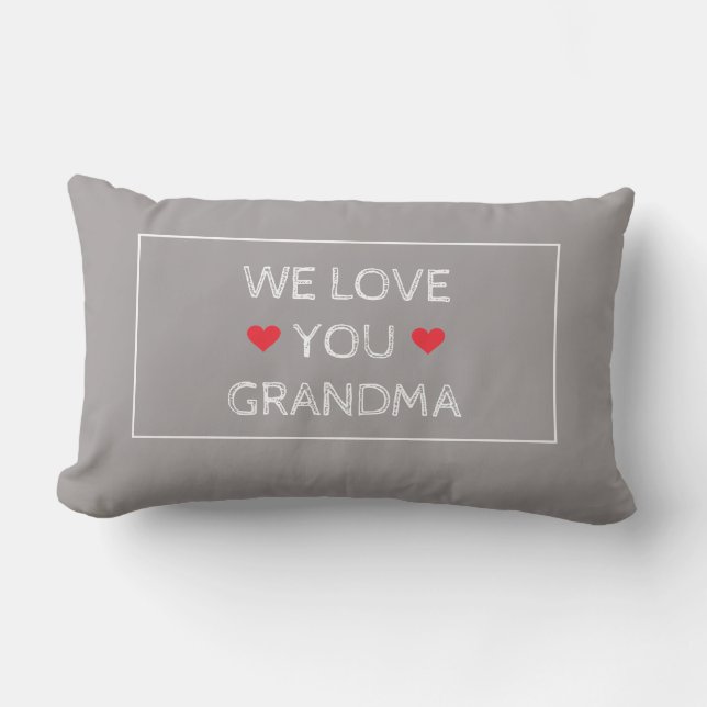 Simple Elegant Red White Gray We Love You Grandma Lumbar Pillow (Front)