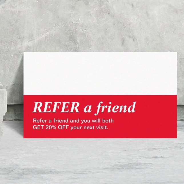 Simple Elegant Red White Refer a Friend Card (Creator Uploaded)