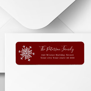Simple elegant red white snowflake return address label