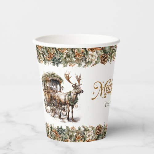 Simple elegant Reindeer carriage neutral earthy Paper Cups