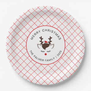 Simple Elegant Reindeer Christmas Family Name Paper Plates